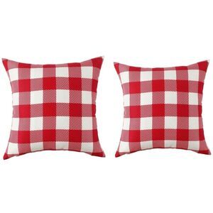 The Mountain Home Collection Decorative Plaid 18 in. x 18 in. Square Red Pillow